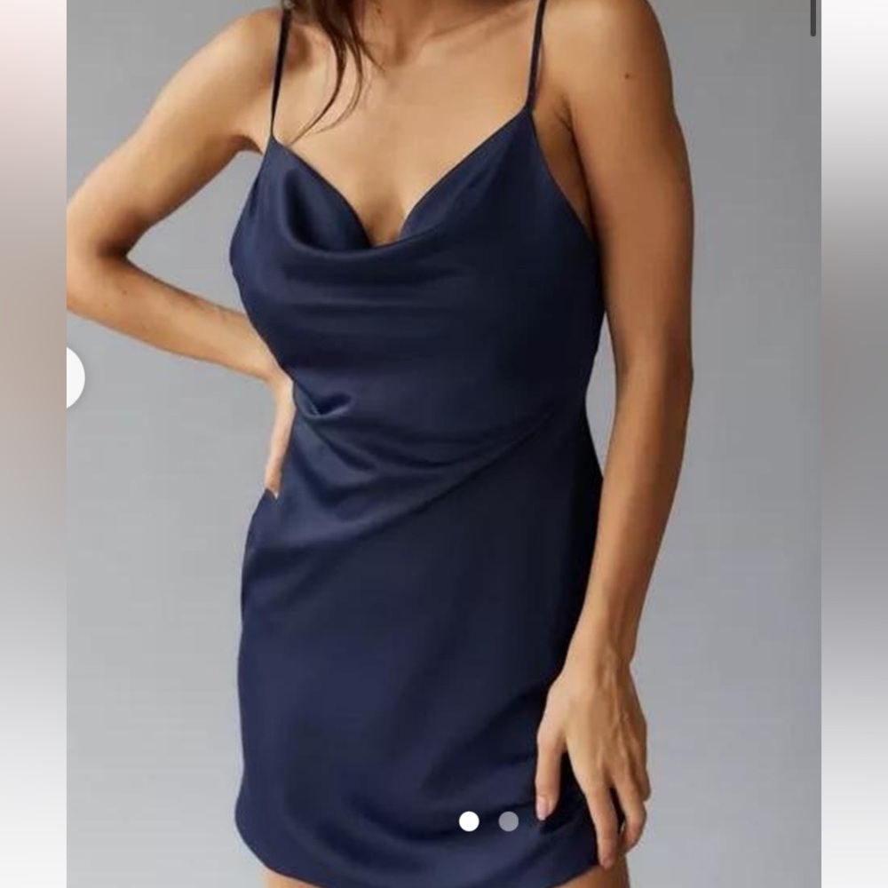 URBAN OUTFITTERS satin blue cowl neck mini dress